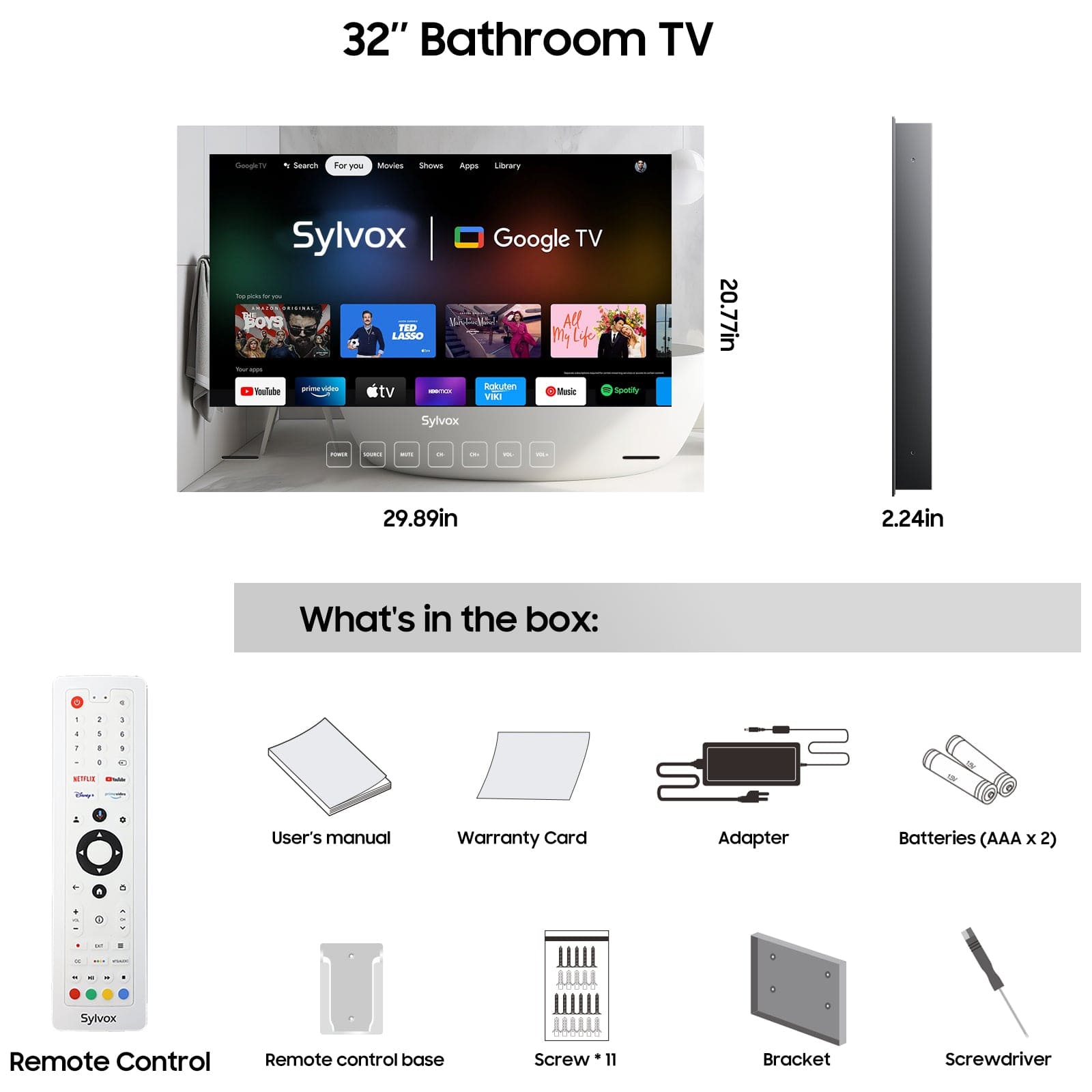 32" Waterproof Mirror TV for Bathroom（Embedded Wall Model）