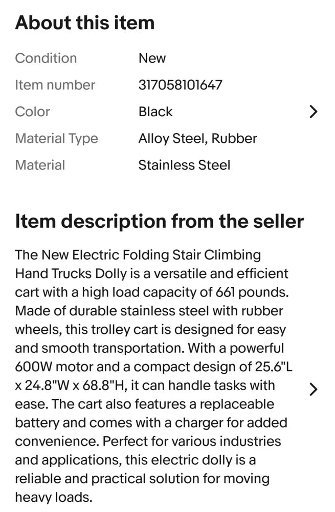 Electric Stair Climbing Hand Truck 880 LBS High Load Dolly Cart