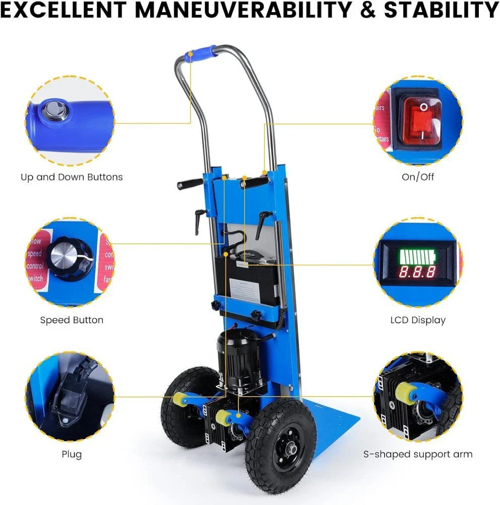 Electric Stair Climbing Hand Truck 1200W Cart Dolly 880lb Load Inflatable Wheels